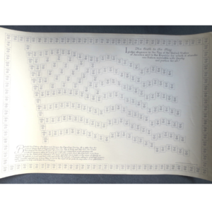 black and white design of the American flag made up of rectangles that stamps could be affixed to