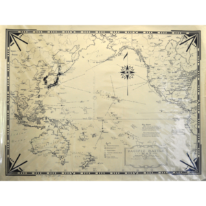 black and white map depicting WWII battles in the Pacific Ocean