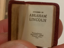 Title page of the miniature edition of the Addresses of Abraham Lincoln.
