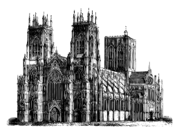 Sketch drawing of gothic abbey