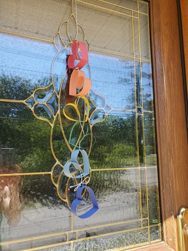 rainbow garland on display