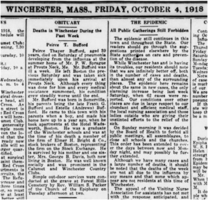 Image of the Winchester Star article from October 4th, 1918