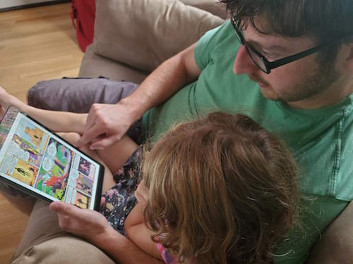 family reading on a ereader