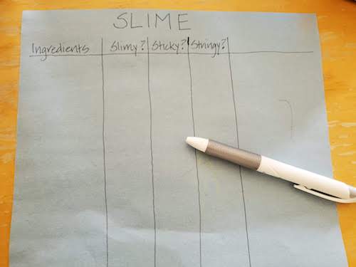 chart for slime experiments