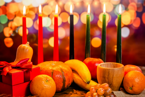 photo of Kwanzaa kinara on a table